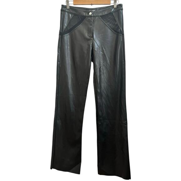 Kript Faux Leather Open Fish Net Panels Straight Leg Pant Large 31.5 Inch Inseam - Picture 2 of 12